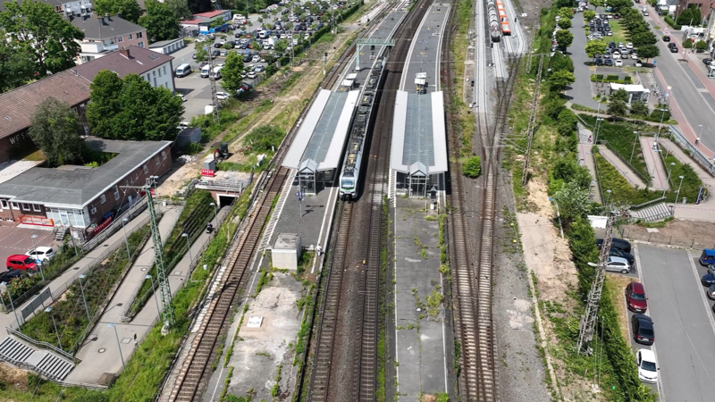 Der Bahnhof Wesel mit seinen Rampenanlagen aus der Luft fotografiert. Foto: DB AG Der Bahnhof Wesel mit seinen Rampenanlagen aus der Luft fotografiert. Foto: DB AG